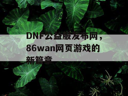 DNF公益服发布网，86wan网页游戏的新篇章